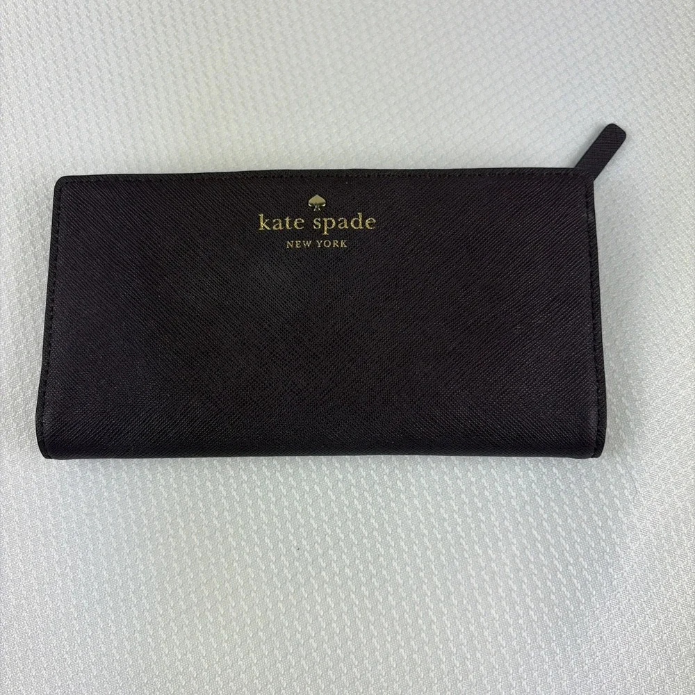 Kate Spade Mikas Pond Stacy Leather Long Wallet Deep Plum Burgundy Red